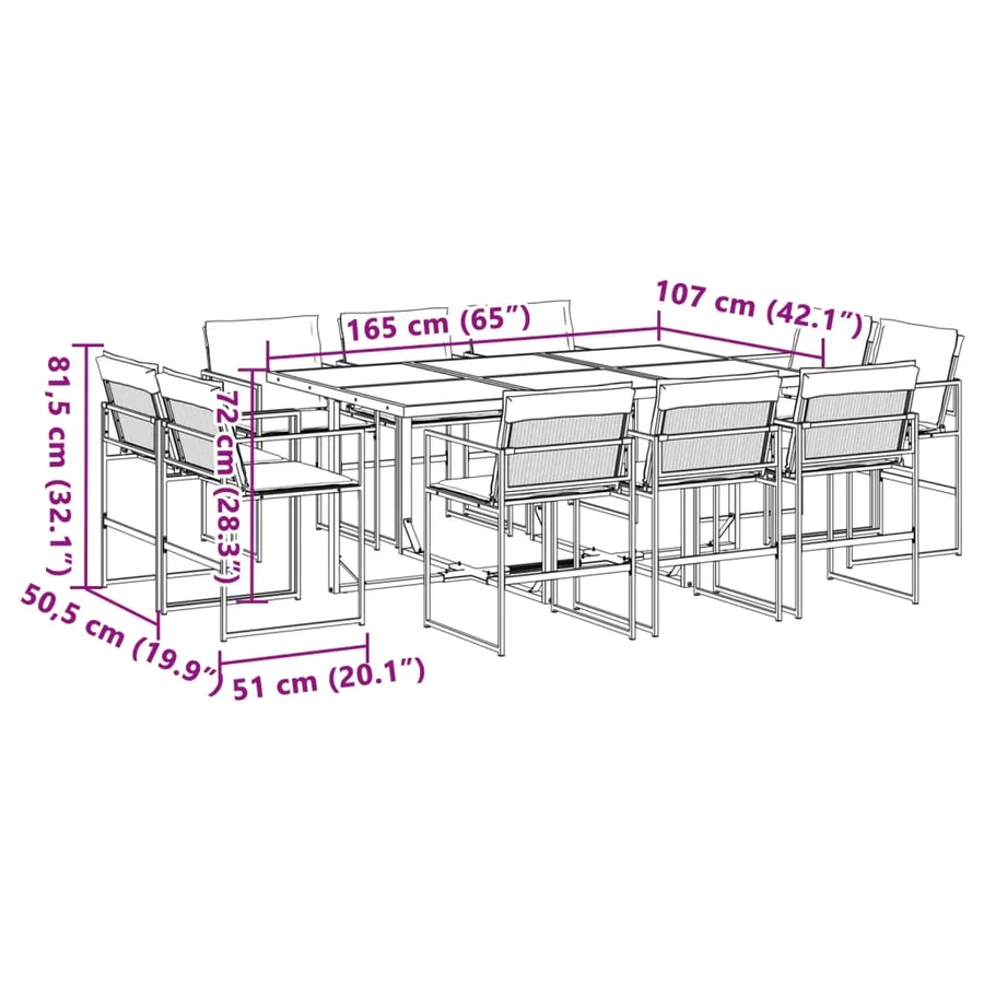 Ensemble à manger de jardin avec coussins 11 pcs noir textilène - 8