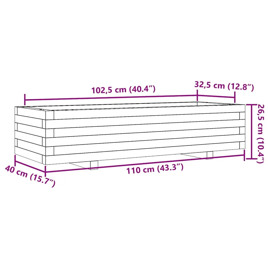 Jardinière cire marron 110x40x26,5 cm bois de pin massif - 10