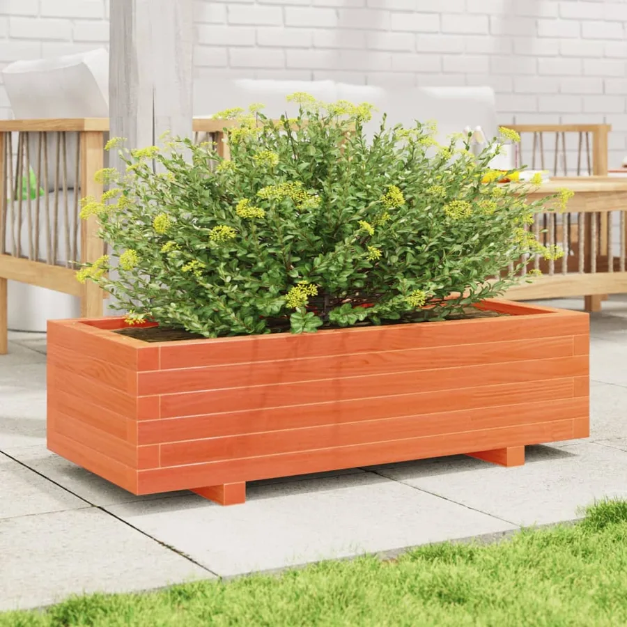 Jardinière cire marron 90x40x26,5 cm bois de pin massif - 3
