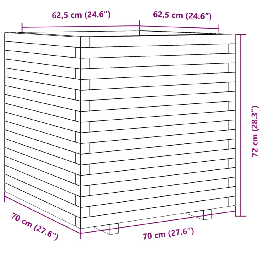 Jardinière cire marron 70x70x72 cm bois de pin massif - 10