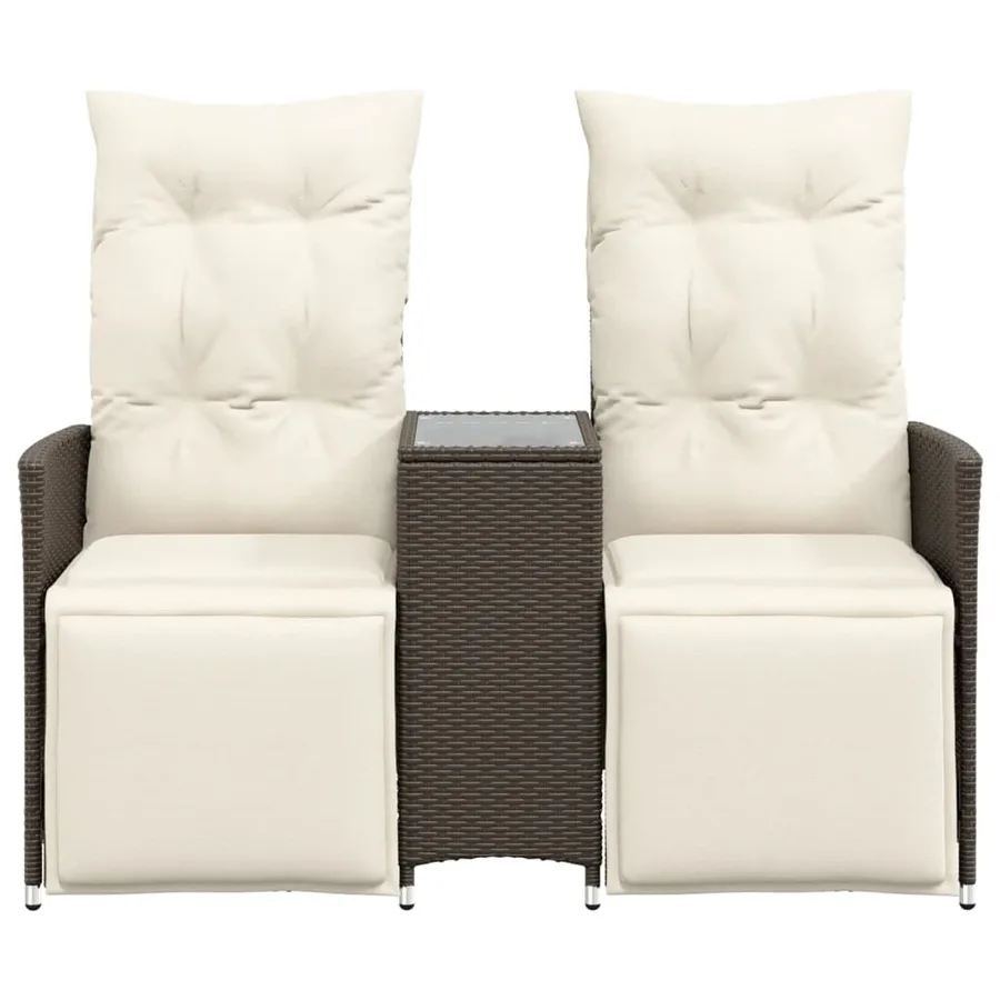 Canapé de jardin inclinable 2 places avec table marron rotin - 4