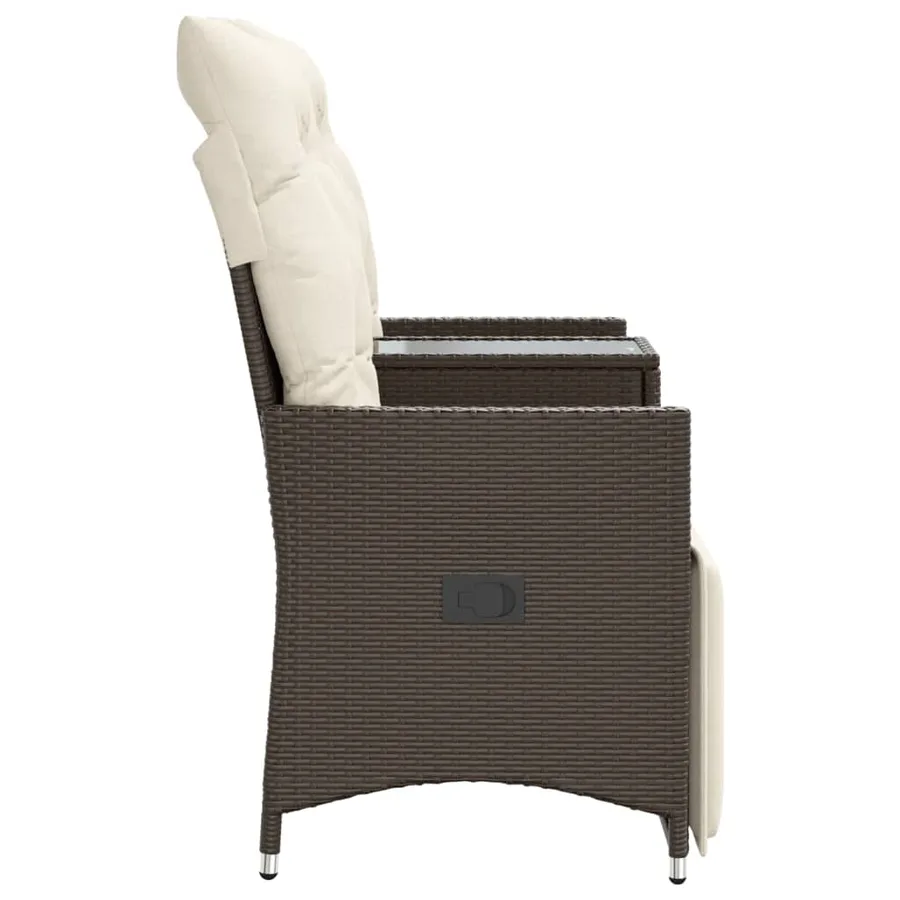 Canapé de jardin inclinable 2 places avec table marron rotin - 5