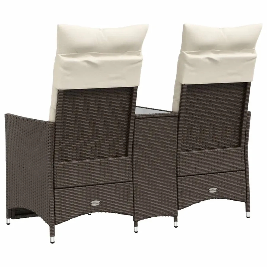 Canapé de jardin inclinable 2 places avec table marron rotin - 6