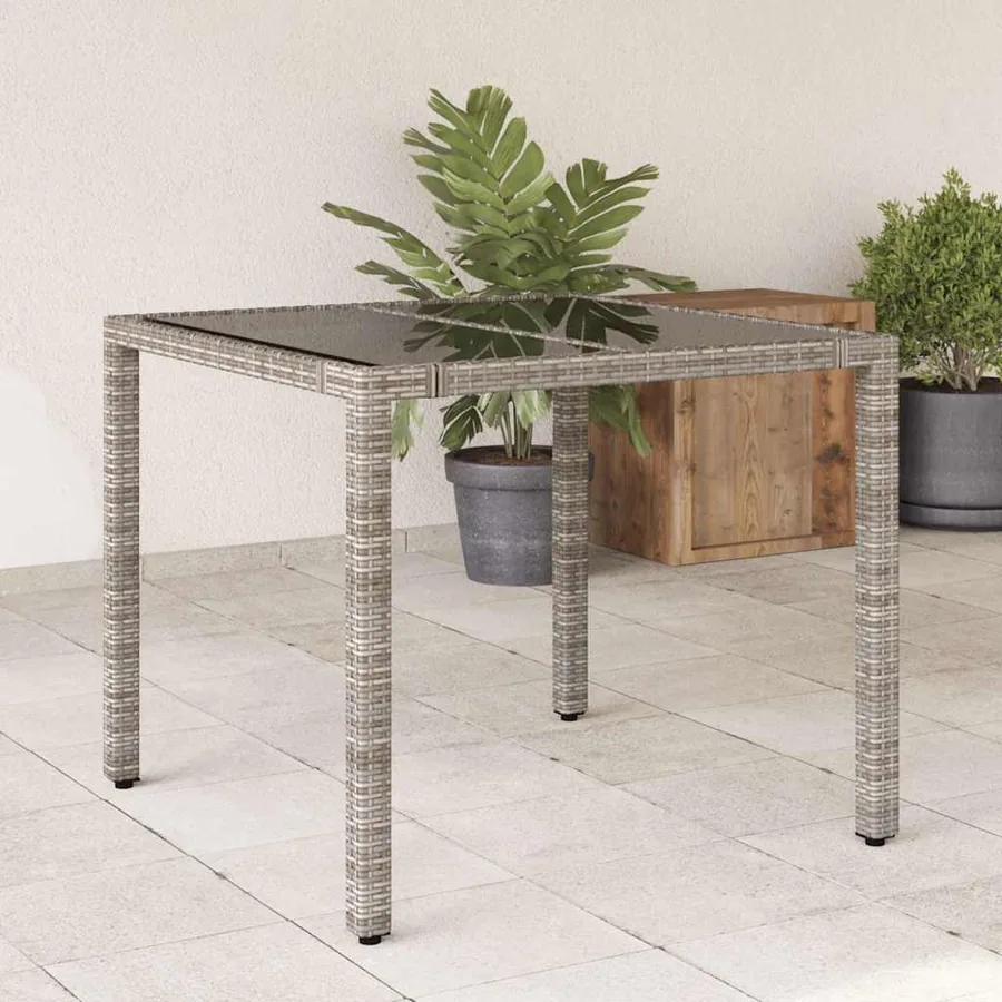 Table de jardin dessus en verre Gris 90x90x75 cm Résine tressée