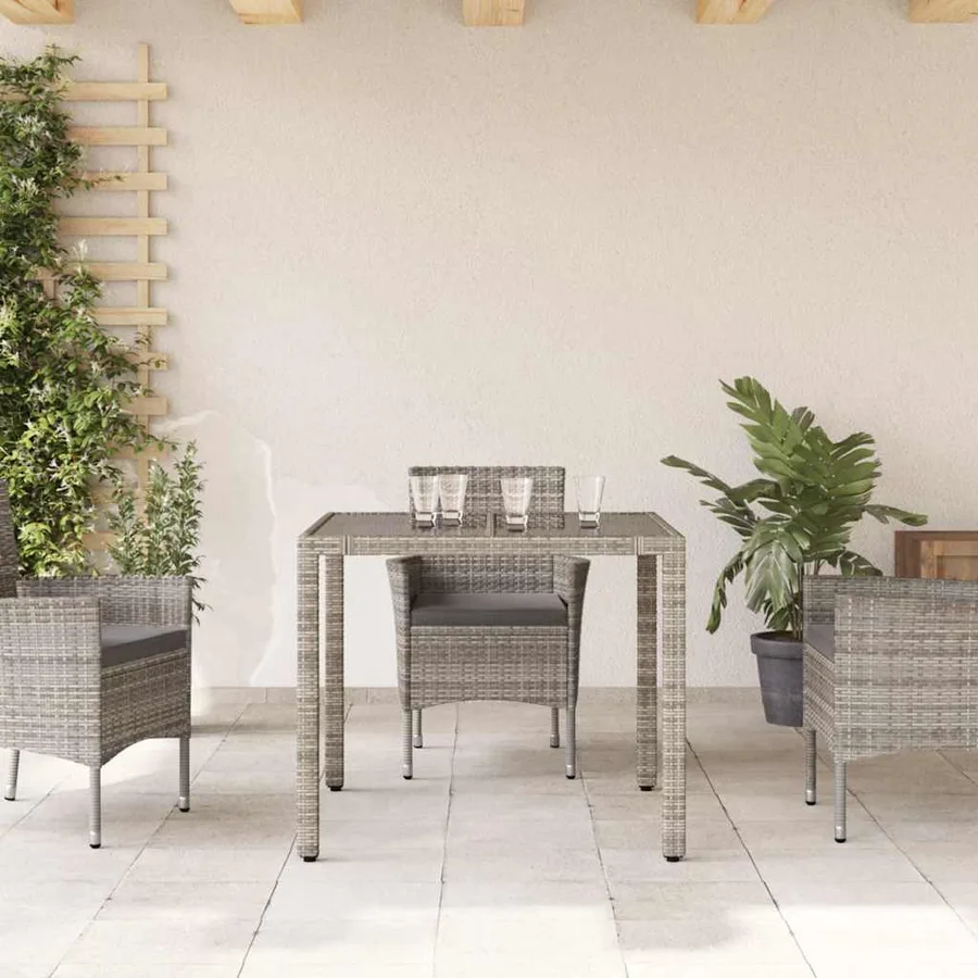 Table de jardin dessus en verre Gris 90x90x75 cm Résine tressée - 3