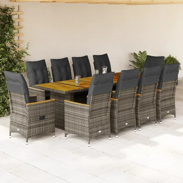 Ensemble de bistro de jardin 11 pcs coussins gris poly rotin