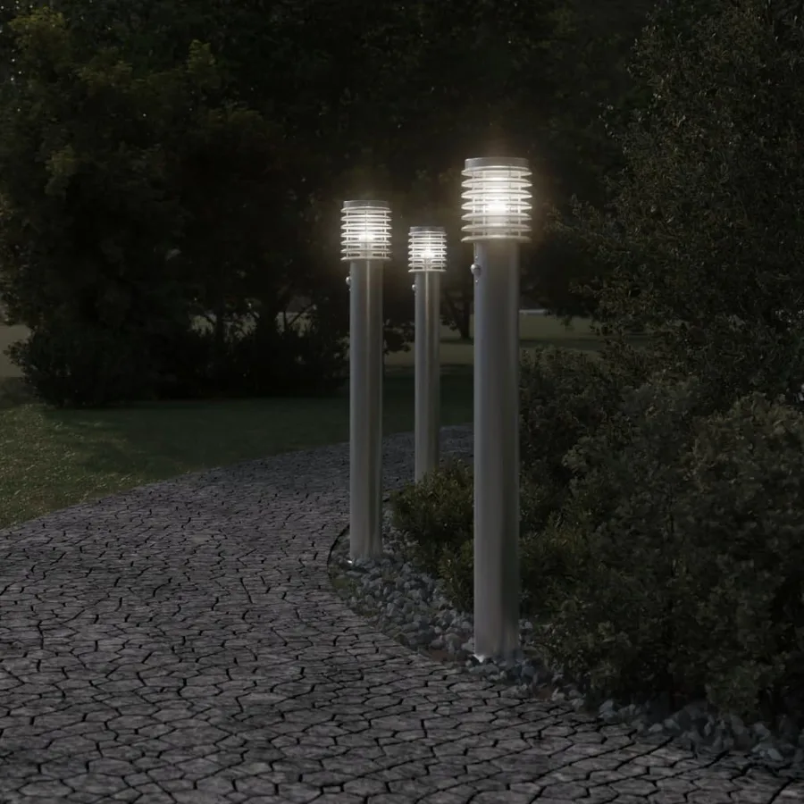 Lampadaires d'extérieur avec capteurs 3 pcs acier inoxydable - 3
