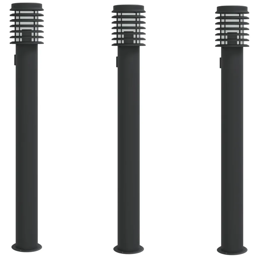 Lampadaires d'extérieur avec sortie 3 pcs noir acier inoxydable - 2