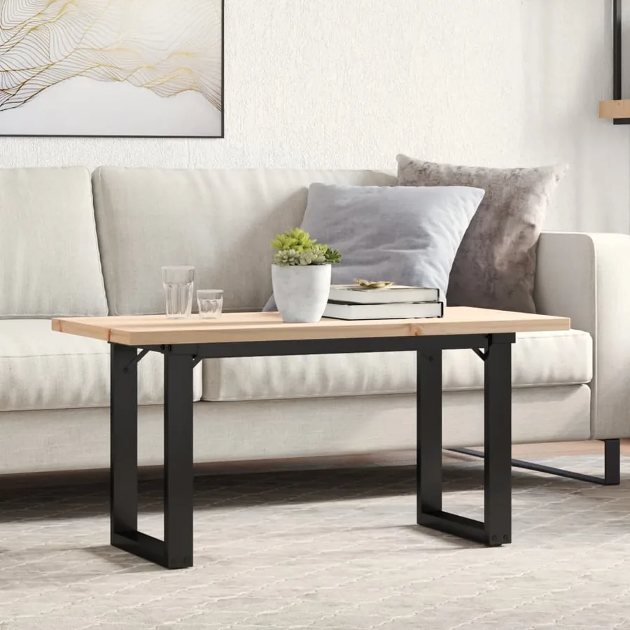 Table basse cadre en O 90x40x45,5cm bois de pin massif et acier