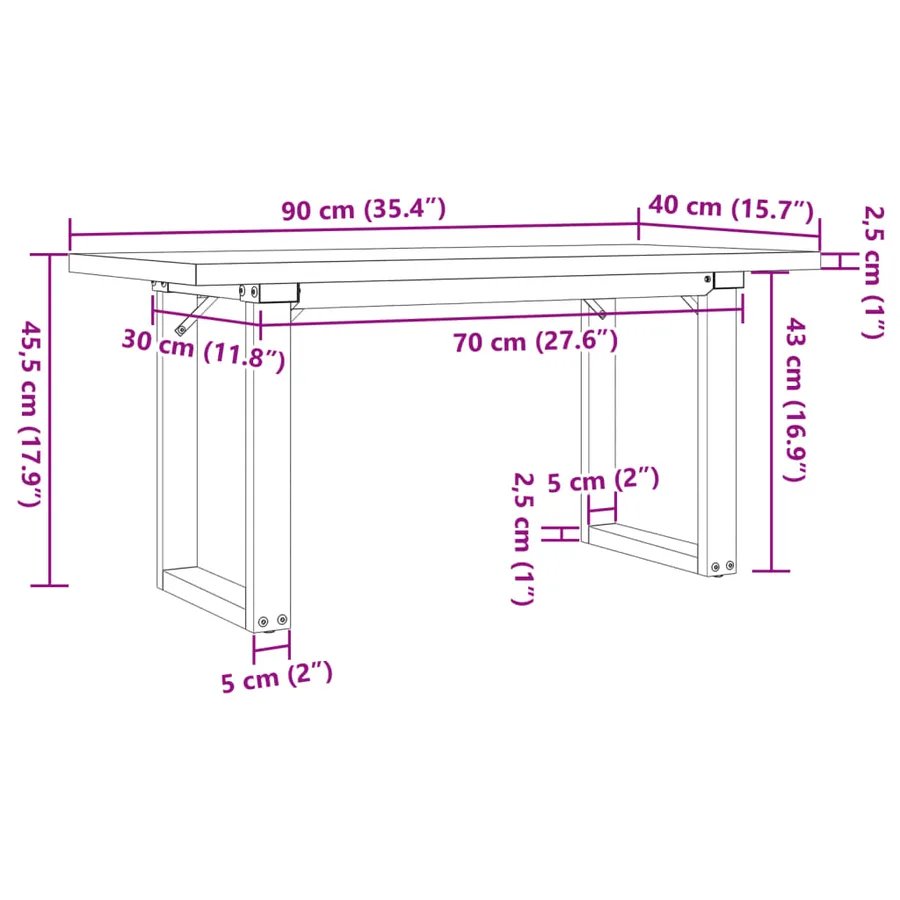 Table basse cadre en O 90x40x45,5cm bois de pin massif et acier - 10