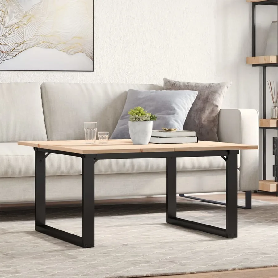 Table basse cadre en O 80x80x45 cm bois de pin massif et acier
