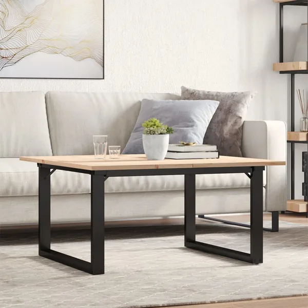 Table basse cadre en O 80x80x45 cm bois de pin massif et acier
