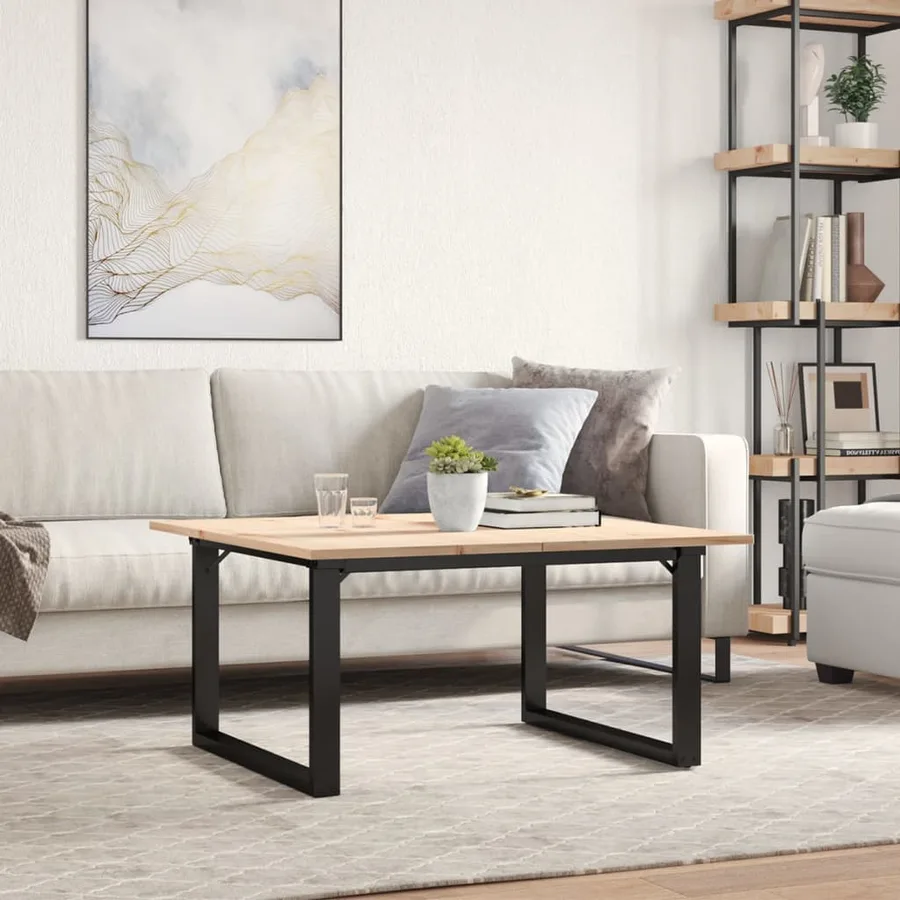 Table basse cadre en O 80x80x45 cm bois de pin massif et acier - 3