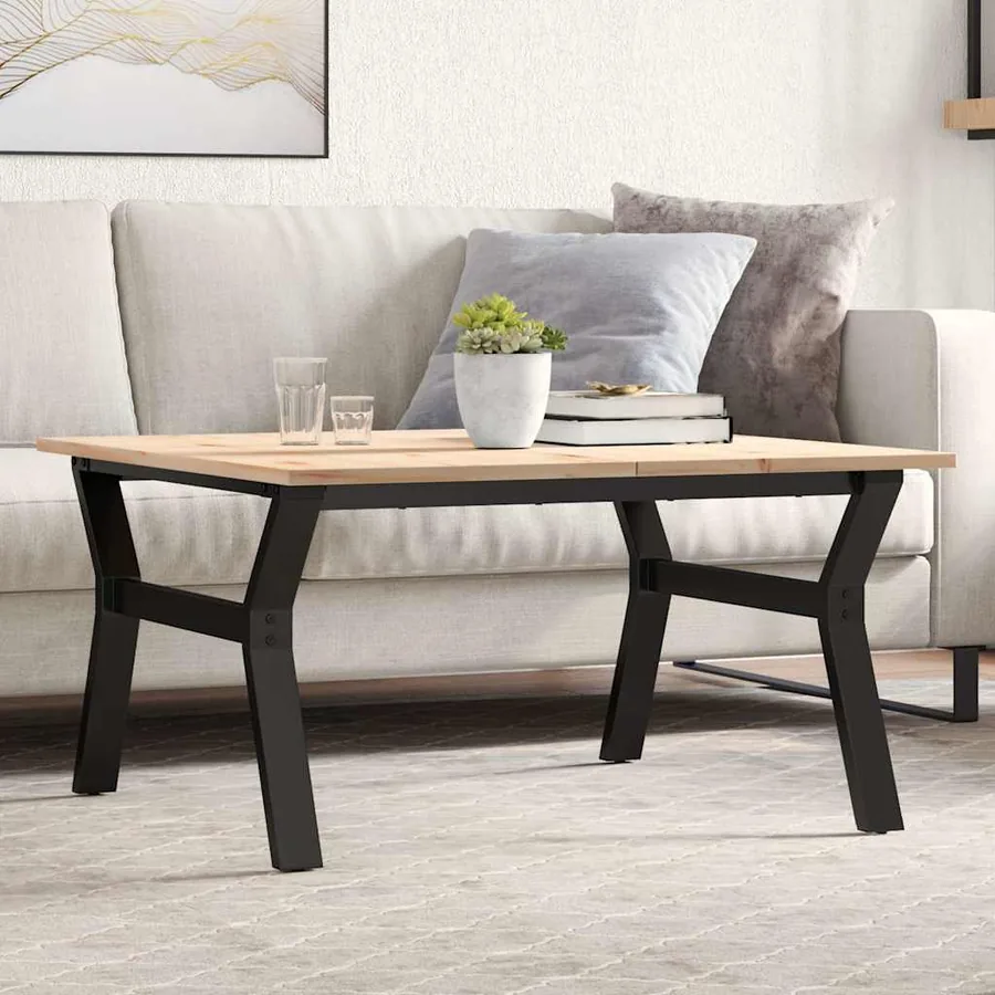 Table basse cadre en Y 80x80x45 cm bois de pin massif et acier