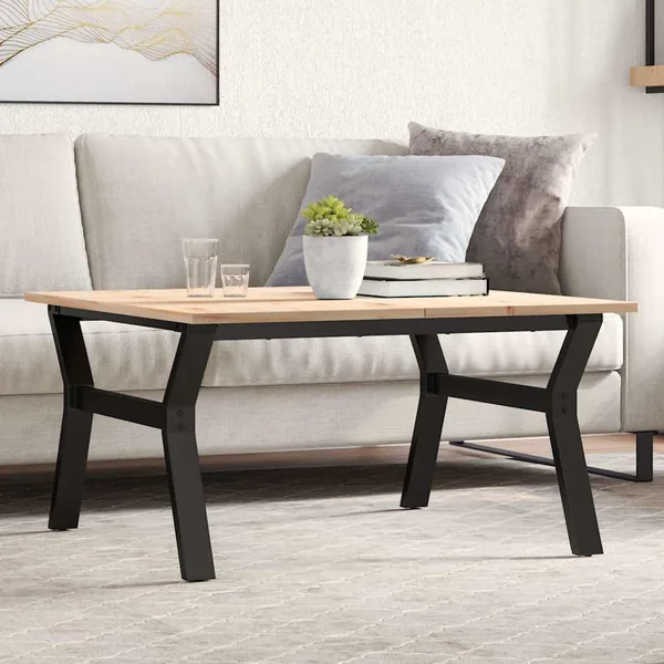 Table basse cadre en Y 80x80x45 cm bois de pin massif et acier