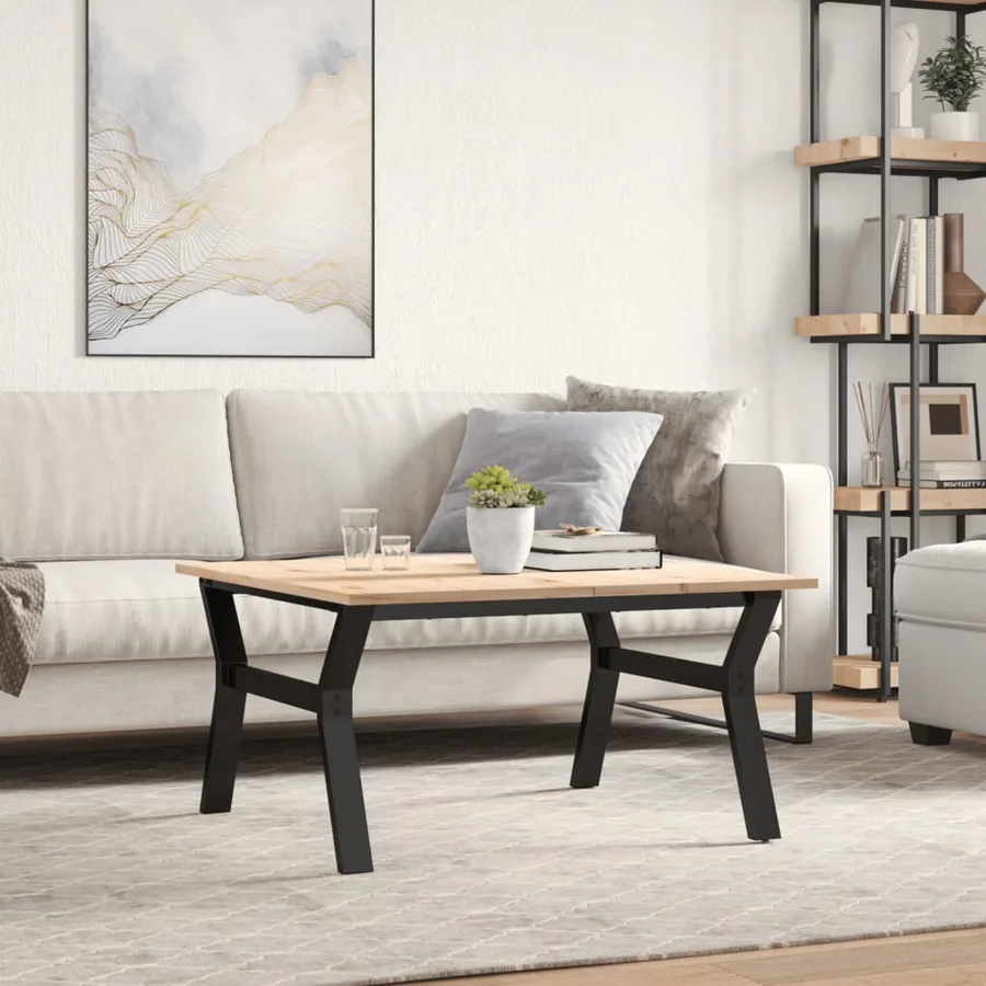 Table basse cadre en Y 80x80x45 cm bois de pin massif et acier - 3