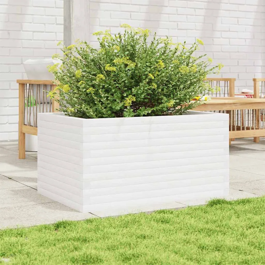 Jardinière blanc 90x60x46 cm bois de pin massif - 3
