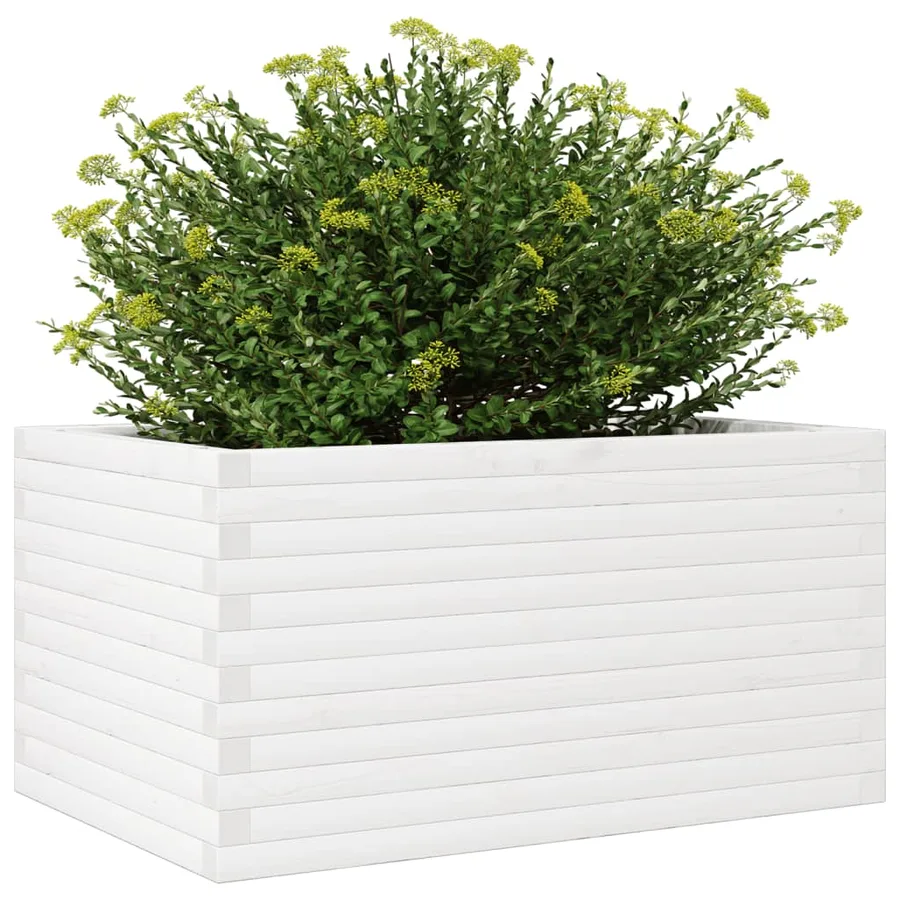 Jardinière blanc 90x60x46 cm bois de pin massif - 4