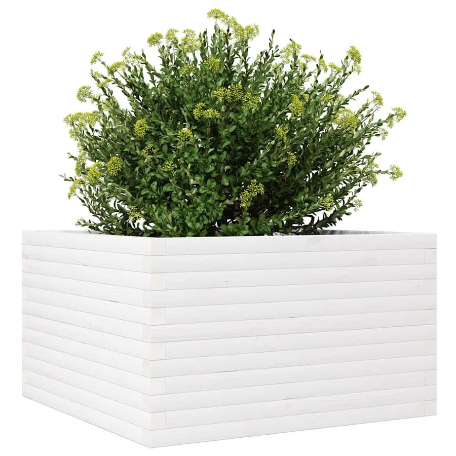 Jardinière blanc 80x80x46 cm bois de pin massif - 4