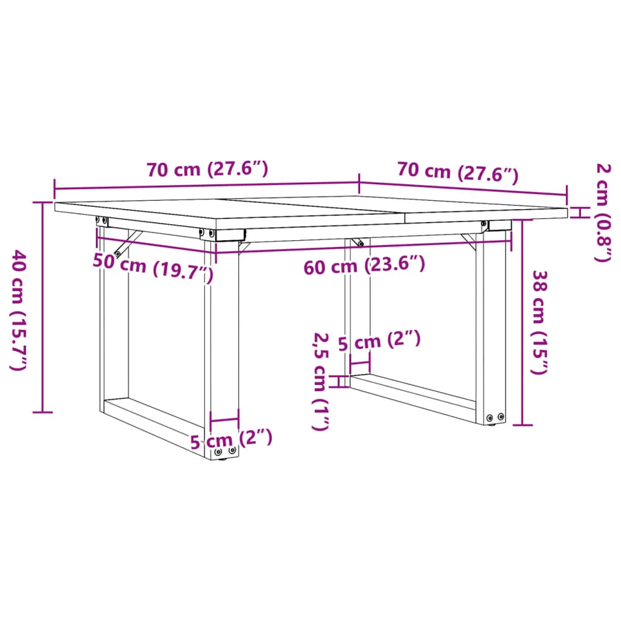 Table basse cadre en O 70x70x40 cm bois de pin massif et acier - 10