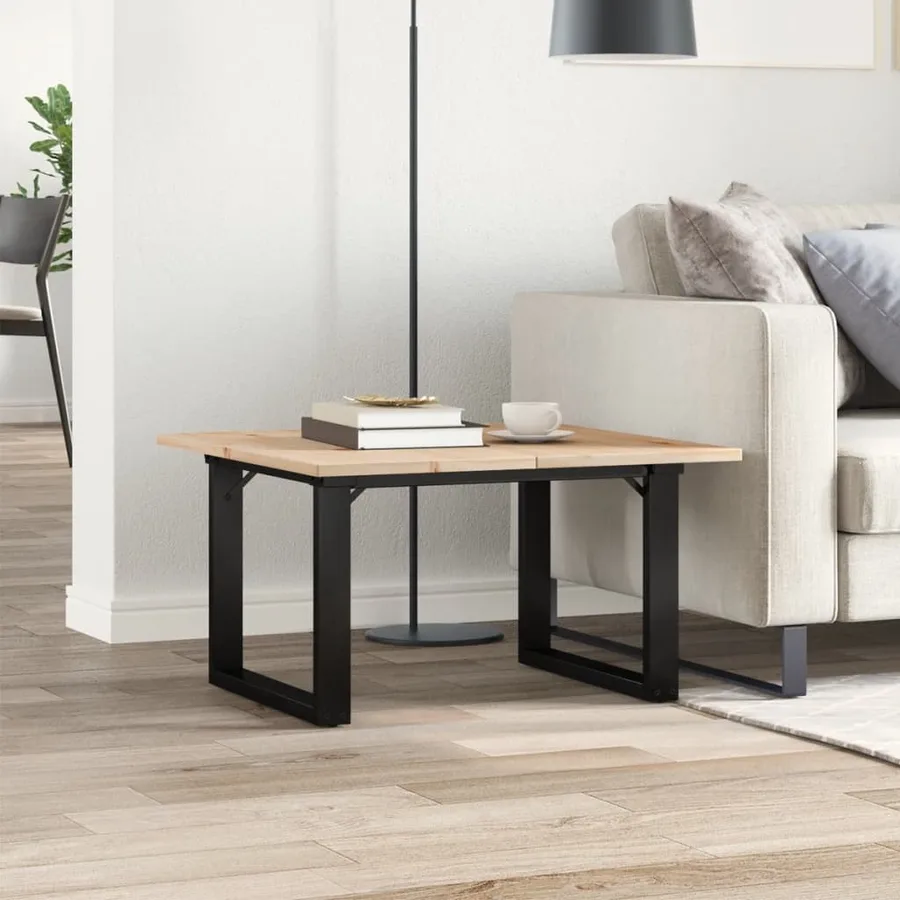 Table basse cadre en O 70x70x40 cm bois de pin massif et acier - 3