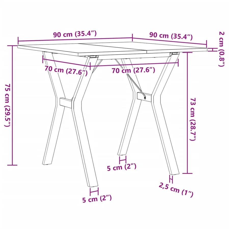 Table à manger cadre en Y 90x90x75 cm bois de pin massif acier - 10