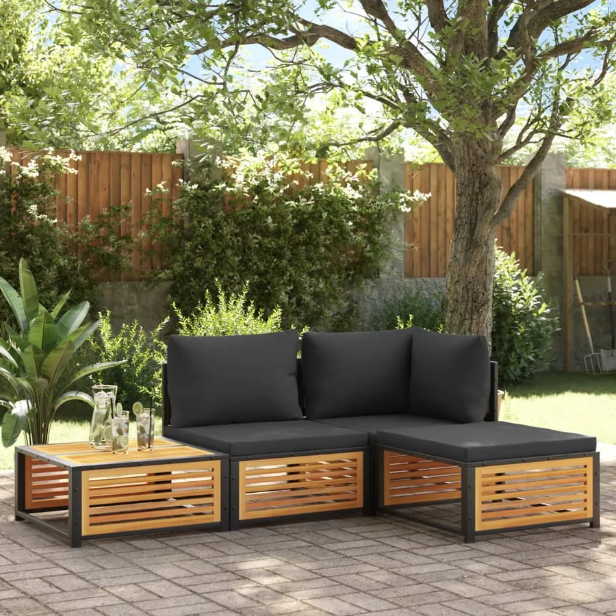 Tabouret de jardin avec coussin 68x68x30cm bois massif d'acacia - 3