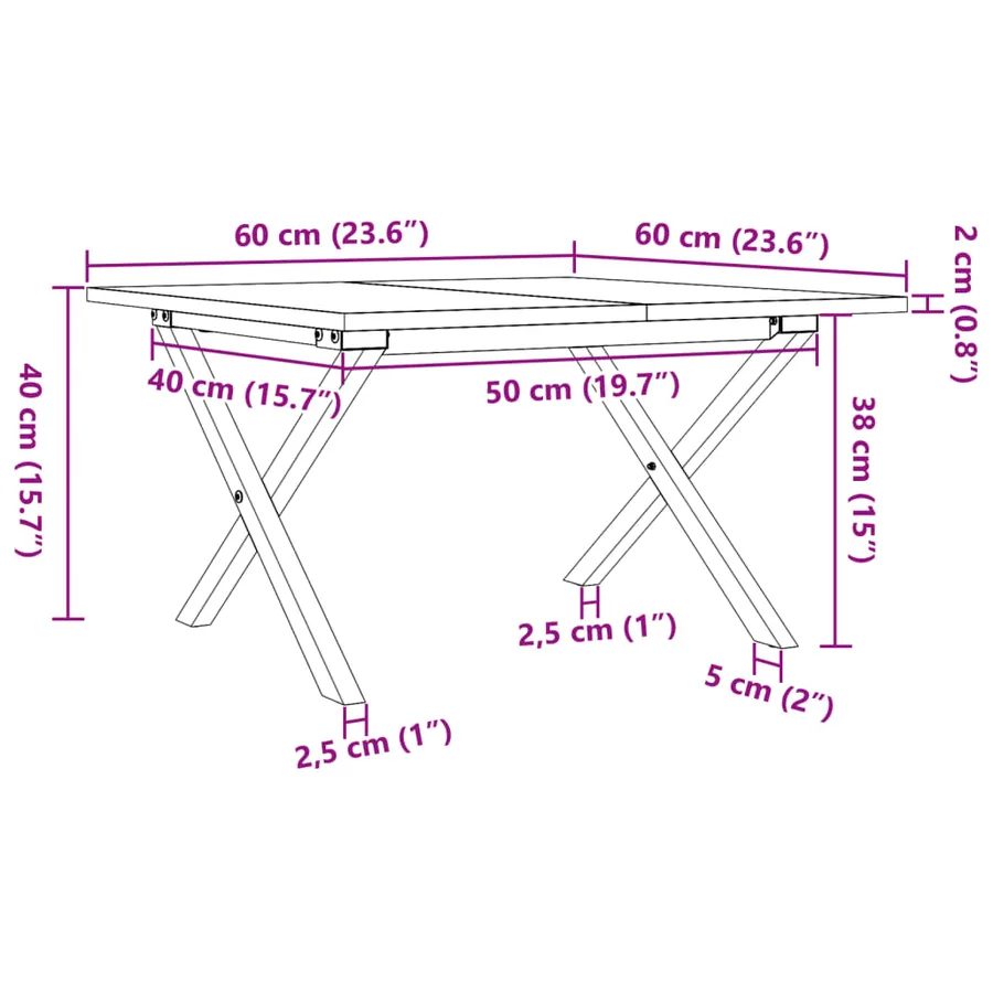 Table basse cadre en X 60x60x40 cm bois de pin massif et acier - 10