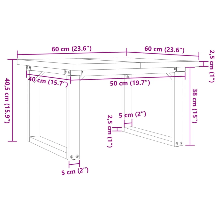 Table basse cadre en O 60x60x40,5cm bois de pin massif et acier - 10
