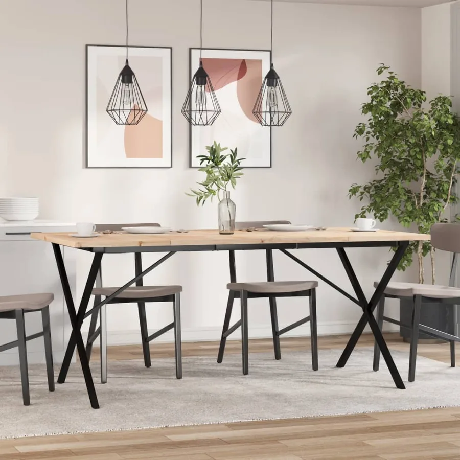 Table à manger cadre en X 180x90x75,5 cm bois pin massif acier - 3