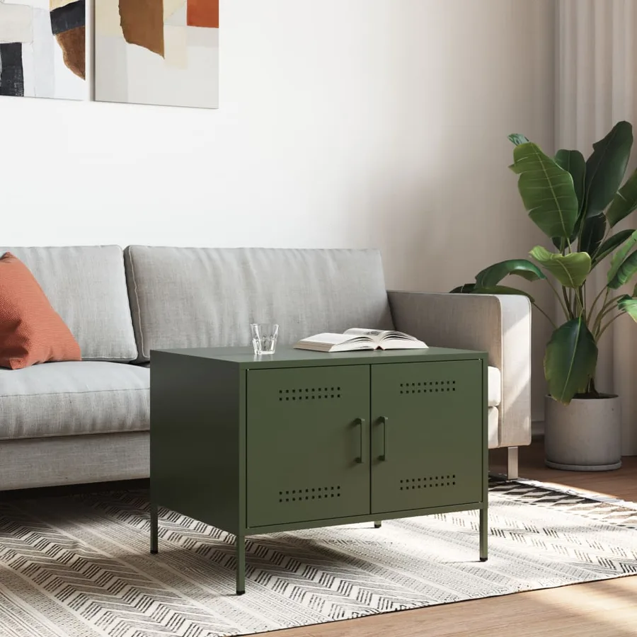 Table basse vert olive 68x50x50,5 cm acier - 2
