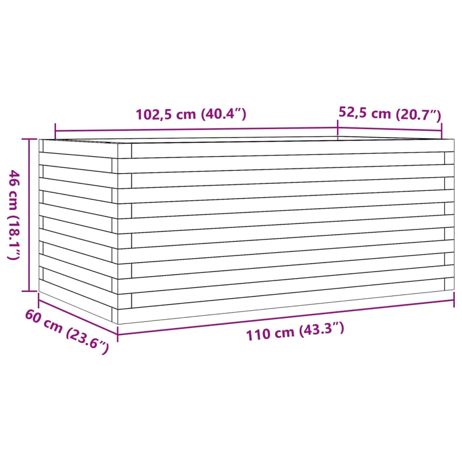 Jardinière blanc 110x60x46 cm bois de pin massif - 10