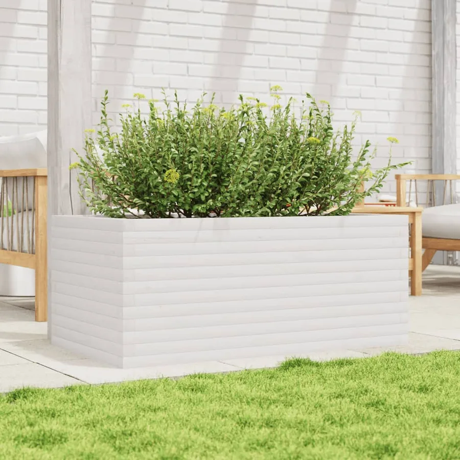 Jardinière blanc 110x60x46 cm bois de pin massif - 3