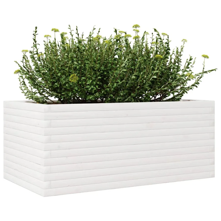 Jardinière blanc 110x60x46 cm bois de pin massif - 4