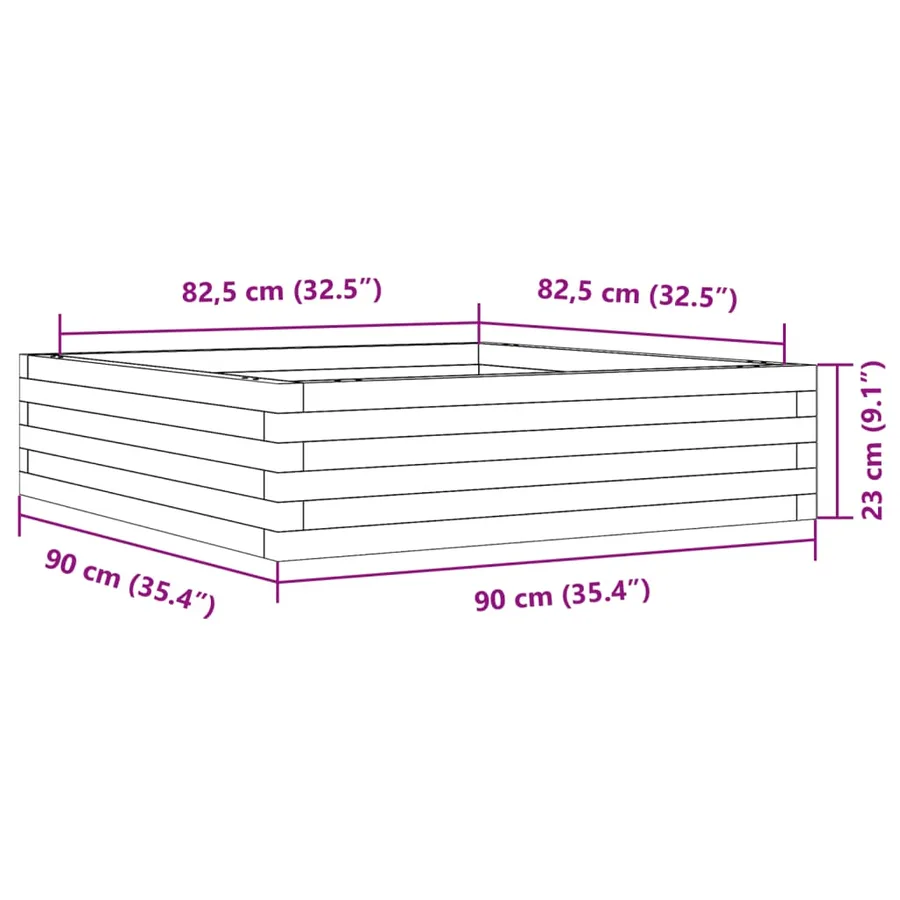 Jardinière 90x90x23 cm bois de pin imprégné - 10