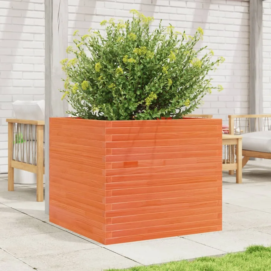 Jardinière cire marron 80x80x68,5 cm bois de pin massif - 3