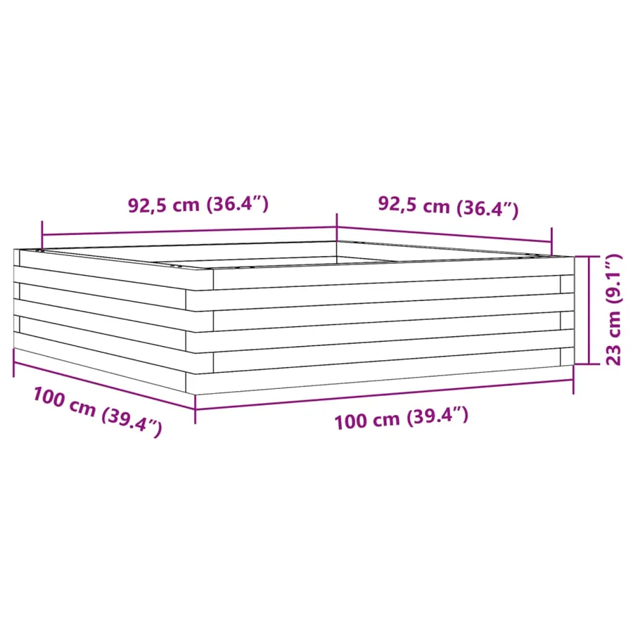 Jardinière 100x100x23 cm bois massif de douglas - 10