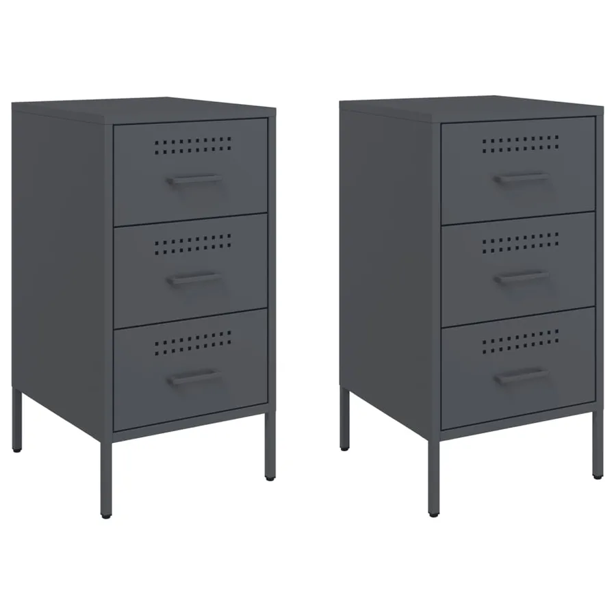 Table de chevet 2 pcs anthracite 36x39x68 cm acier - 2