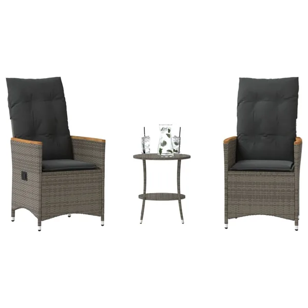 Ensemble de bistro 3 pcs avec coussins gris résine tressée