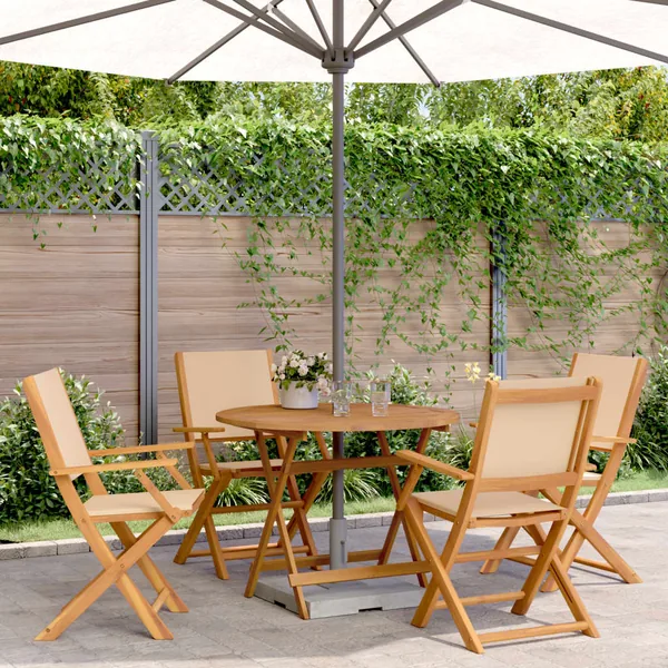 Ensemble à manger de jardin 5 pcs beige tissu et bois massif