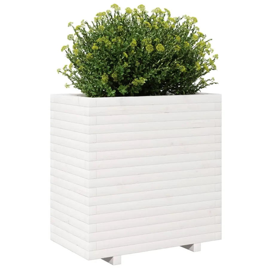 Jardinière blanc 70x40x72,5 cm bois de pin massif - 4