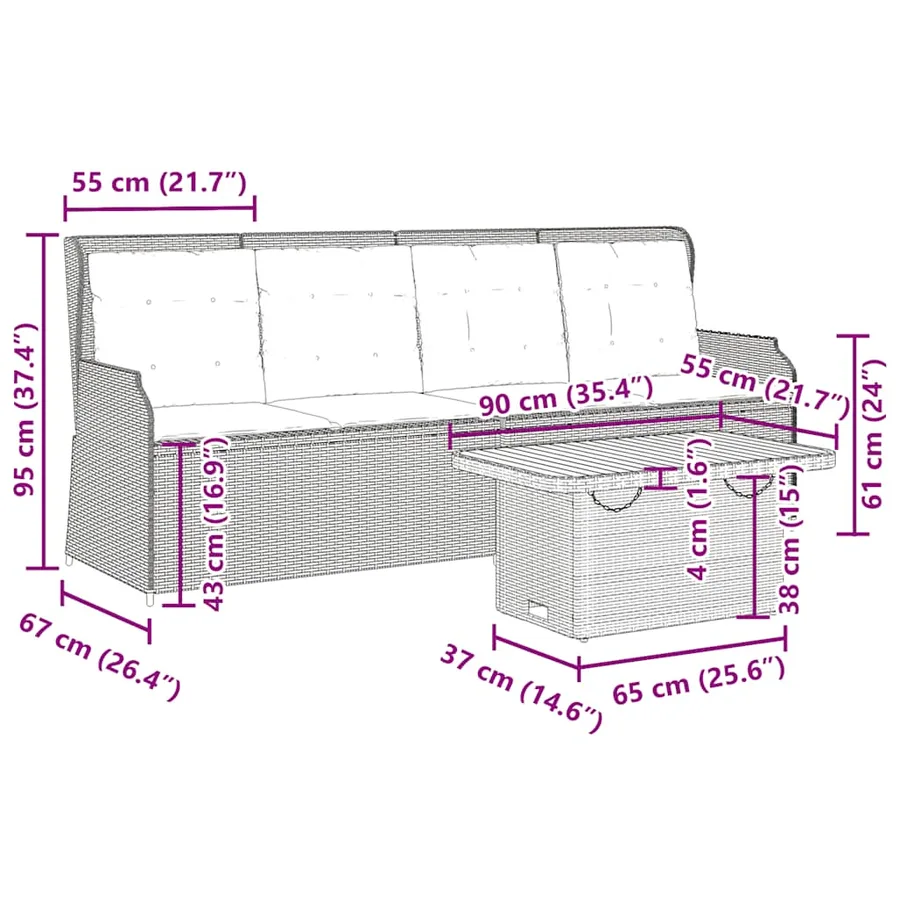 Salon de jardin avec coussins 3 pcs beige résine tressée - 10