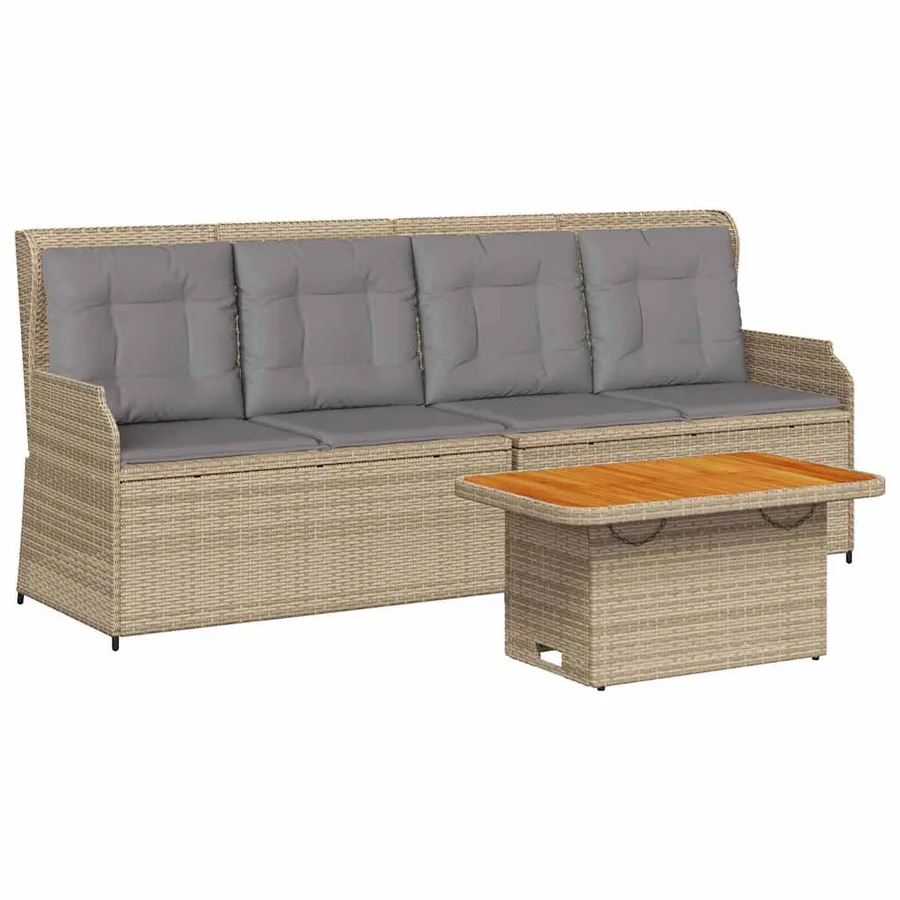 Salon de jardin avec coussins 3 pcs beige résine tressée - 2