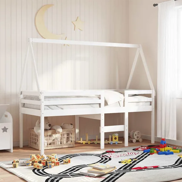Toit de lit pour enfants blanc 199x95,5x88cm bois de pin massif