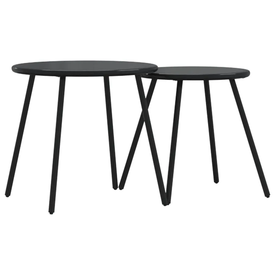 Tables basses de jardin 2pcs rondes noir acier enduit de poudre - 2