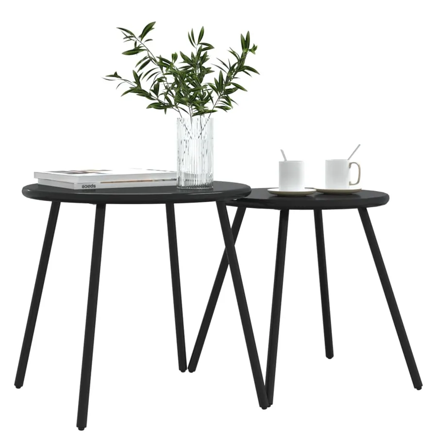 Tables basses de jardin 2pcs rondes noir acier enduit de poudre - 3