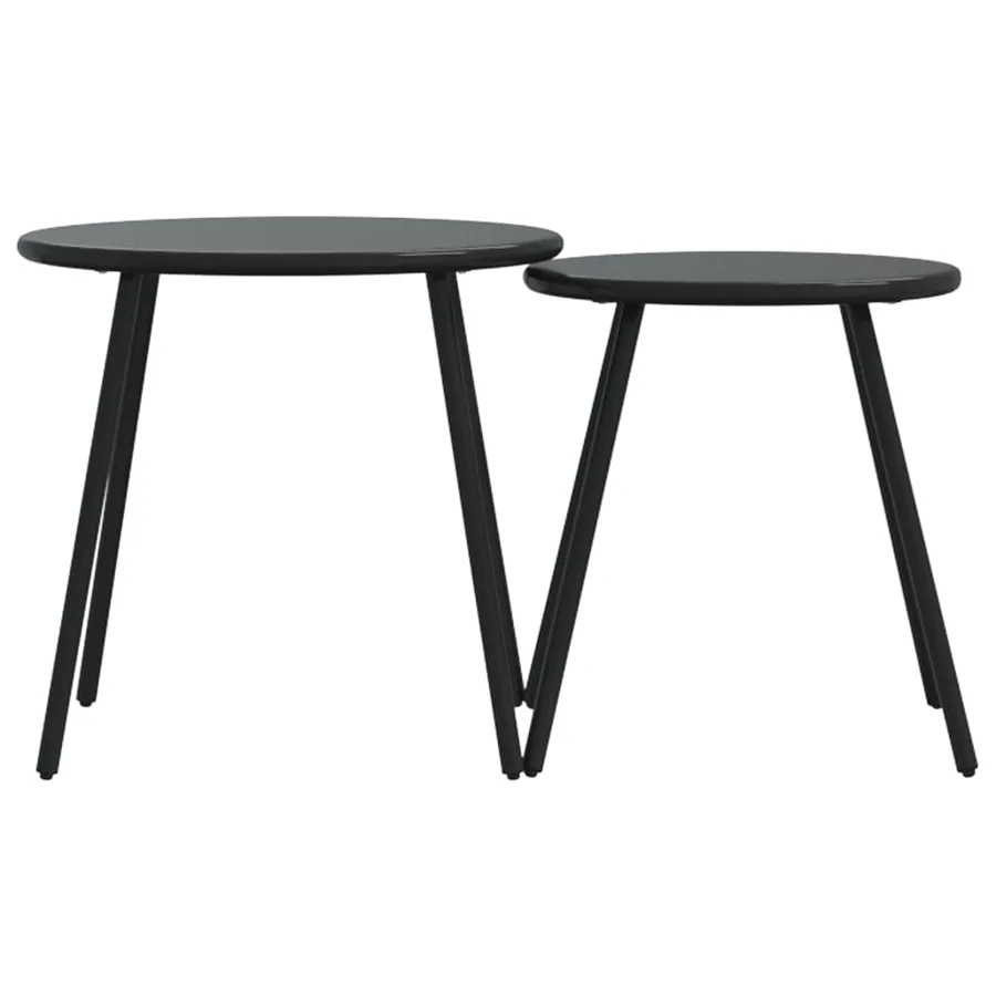 Tables basses de jardin 2pcs rondes noir acier enduit de poudre - 4