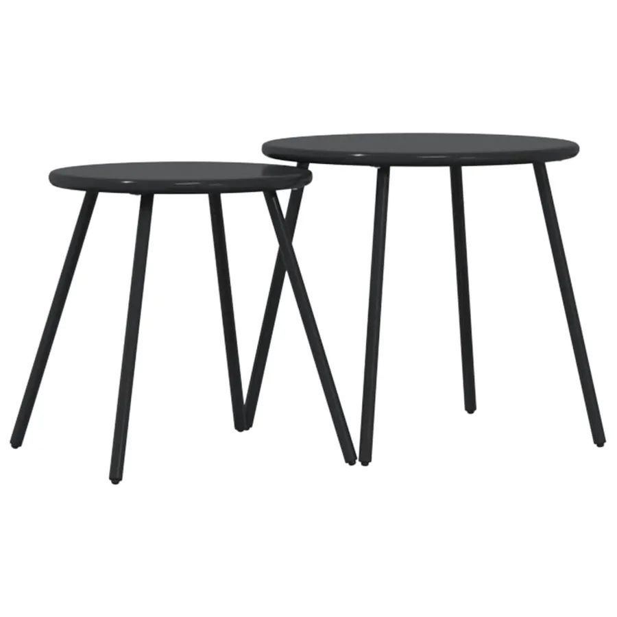 Tables basses de jardin 2pcs rondes noir acier enduit de poudre - 6
