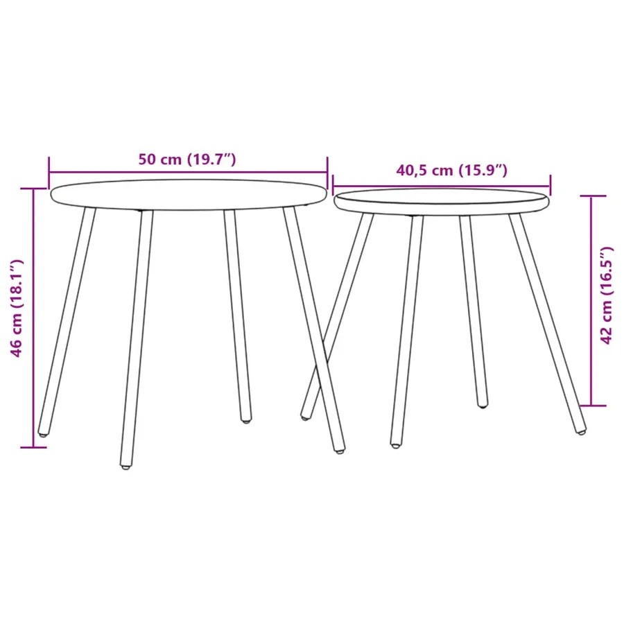 Tables basses de jardin 2pcs rondes noir acier enduit de poudre - 8