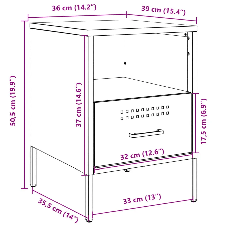 Tables de chevet 2 pcs noir 36x39x50,5 cm acier - 13